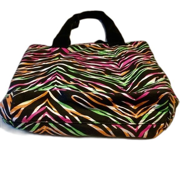 RAINBOW Zebra Canvas Tote Bag Neon Colors 14 x 14 x 4 inches - Picture 3 of 8